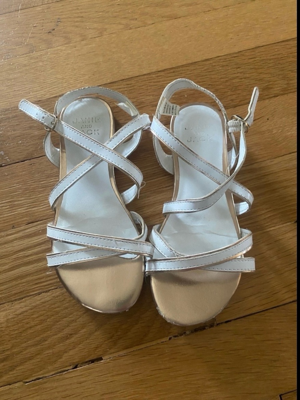 Janie and Jack Girls' Metallic Gold and White Strappy Sandals